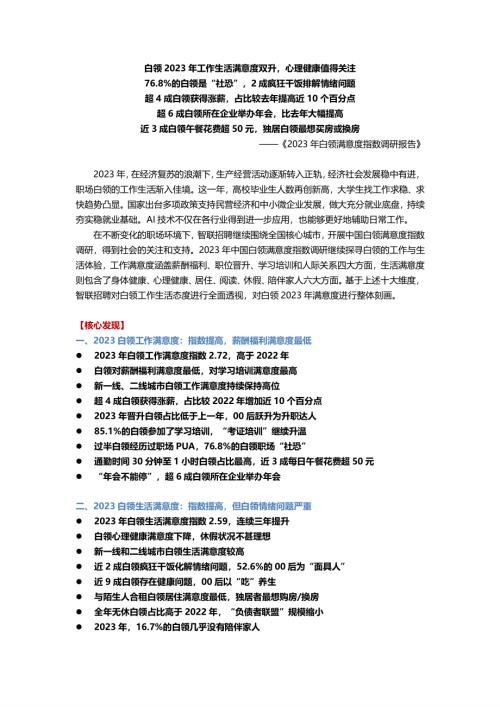 智联招聘：2023年白领满意度指数调研报告（20页）