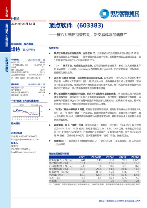 顶点软件-公司研究报告-核心系统信创替换期新交易体系加速推广-240612（32页）