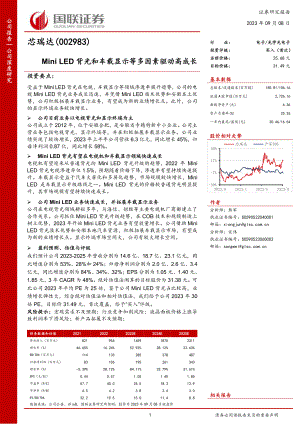 芯瑞达-公司研究报告-Mini LED背光和车载显示等多因素驱动高成长-230908（28页）