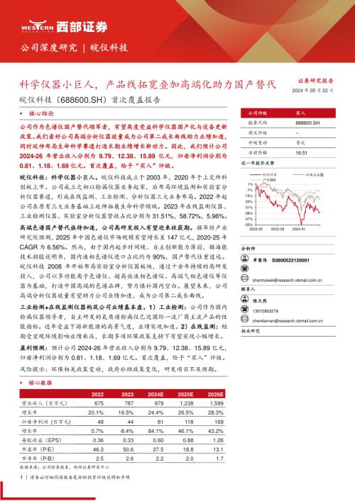 皖仪科技-公司首次覆盖报告：科学仪器小巨人产品线拓宽叠加高端化助力国产替代-240522（26页）