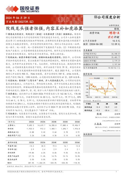 万达电影-公司研究报告-院线龙头强者恒强内容互补如虎添翼-240629（24页）