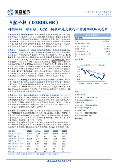 协鑫科技-港股公司研究报告-科创驱动颗粒硅、CCZ、钙钛矿是光伏行业需要的破坏式创新-240408（28页）