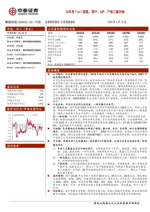 博俊科技-公司研究报告-白车身Tier1新星客户、ASP、产能三重共振-240410(21页)
