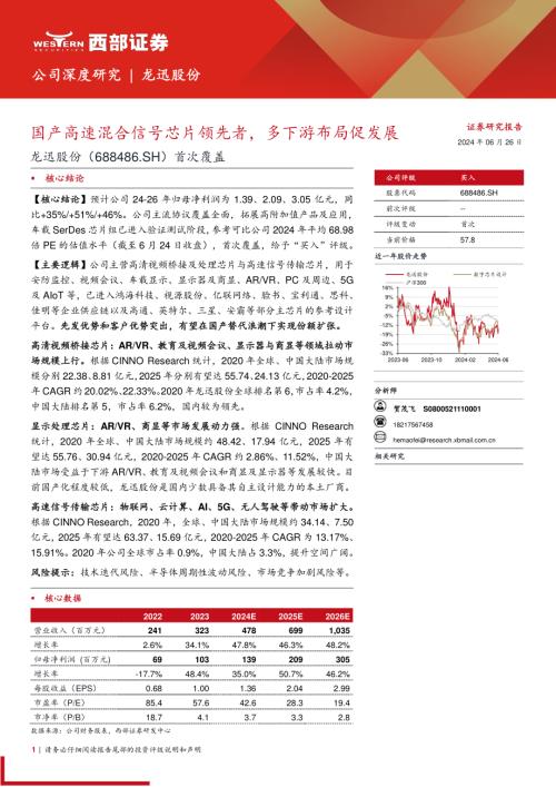 龙迅股份-公司首次覆盖报告：国产高速混合信号芯片领先者多下游布局促发展-240626（27页）