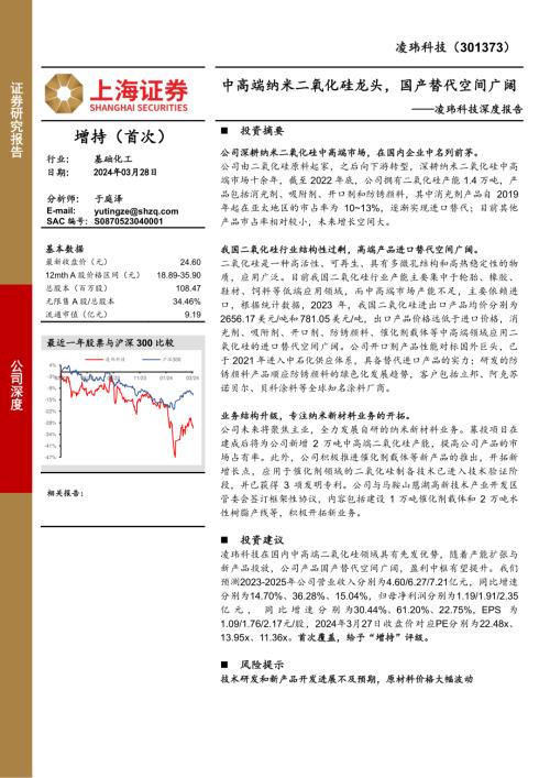 凌玮科技-公司深度报告：中高端纳米二氧化硅龙头国产替代空间广阔-240328（26页）