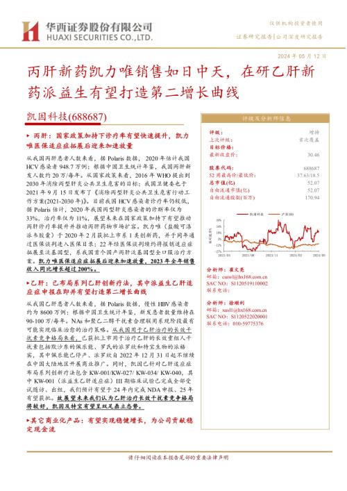 凯因科技-公司研究报告-丙肝新药凯力唯销售如日中天在研乙肝新药派益生有望打造第二增长曲线-240512（36页）