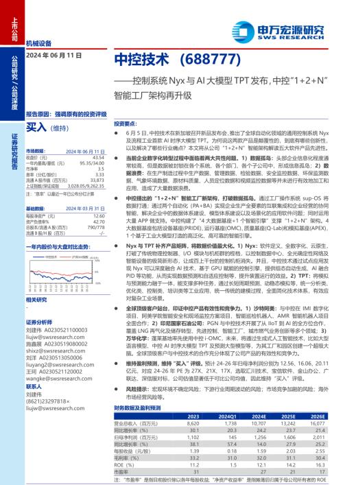中控技术-公司研究报告-控制系统Nyx与AI大模型TPT发布中控“1+2+N”智能工厂架构再升级-240611（25页）
