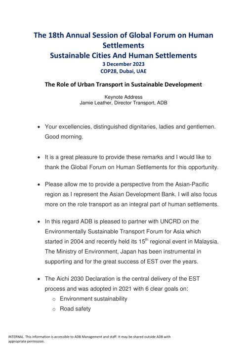 The Role of Urban Transport in Sustainable Development