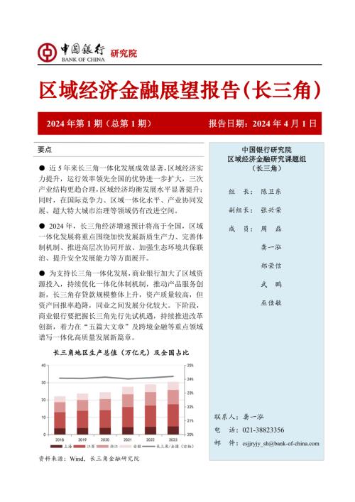 中国银行研究院:2024区域经济金融展望报告(长三角)(52页)