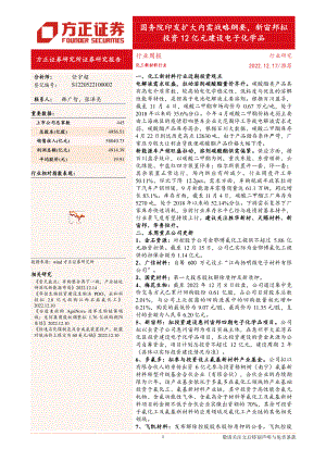 化工新材料行业：国务院印发扩大内需战略纲要新宙邦拟投资12亿元建设电子化学品-221217（41页）