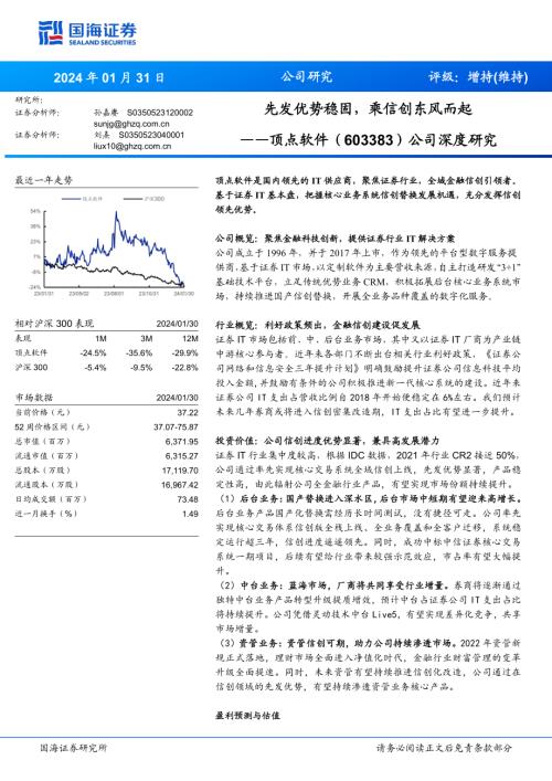 顶点软件-公司深度研究：先发优势稳固乘信创东风而起-240131（31页）
