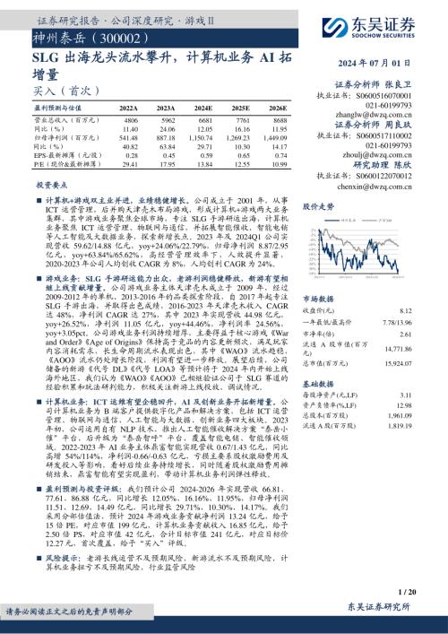 神州泰岳-公司研究报告-SLG出海龙头流水攀升计算机业务AI拓增量-240701（20页）